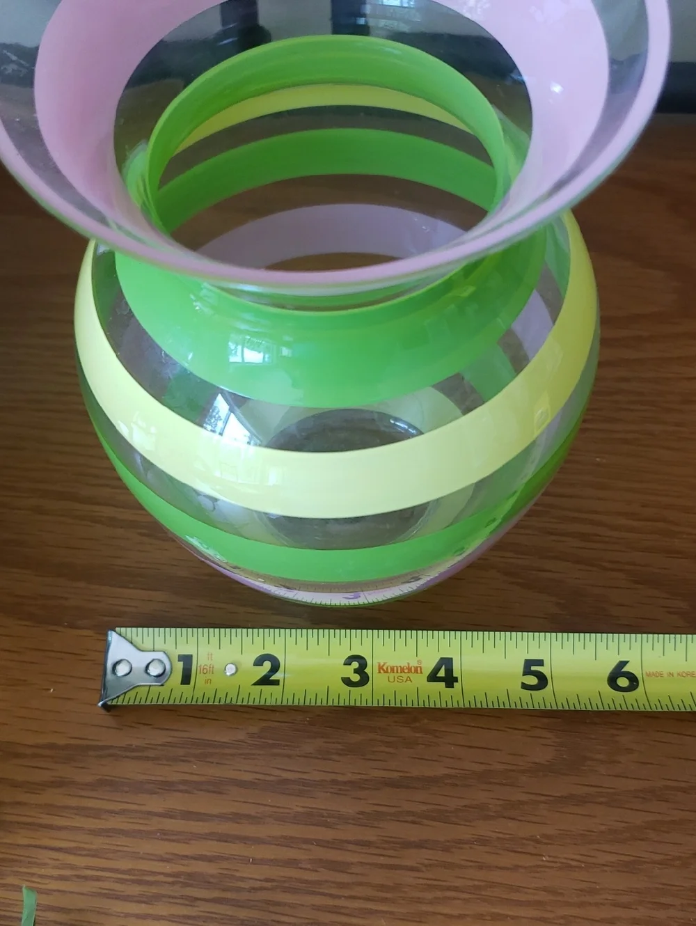 Teleflora Striped Glass Vase - Pink, Green & Yellow - Approx 7